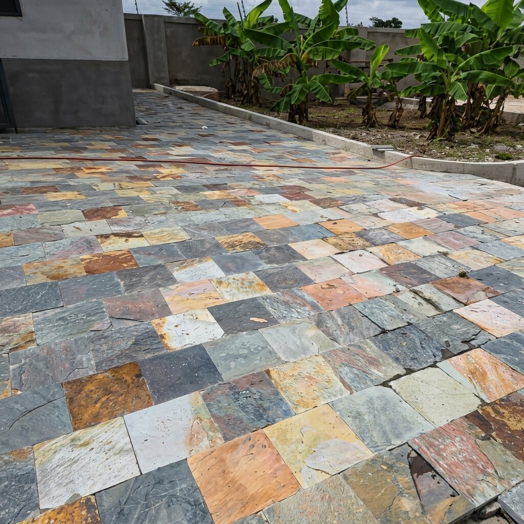 Multicolour slate floor installation, Accra Ghana
