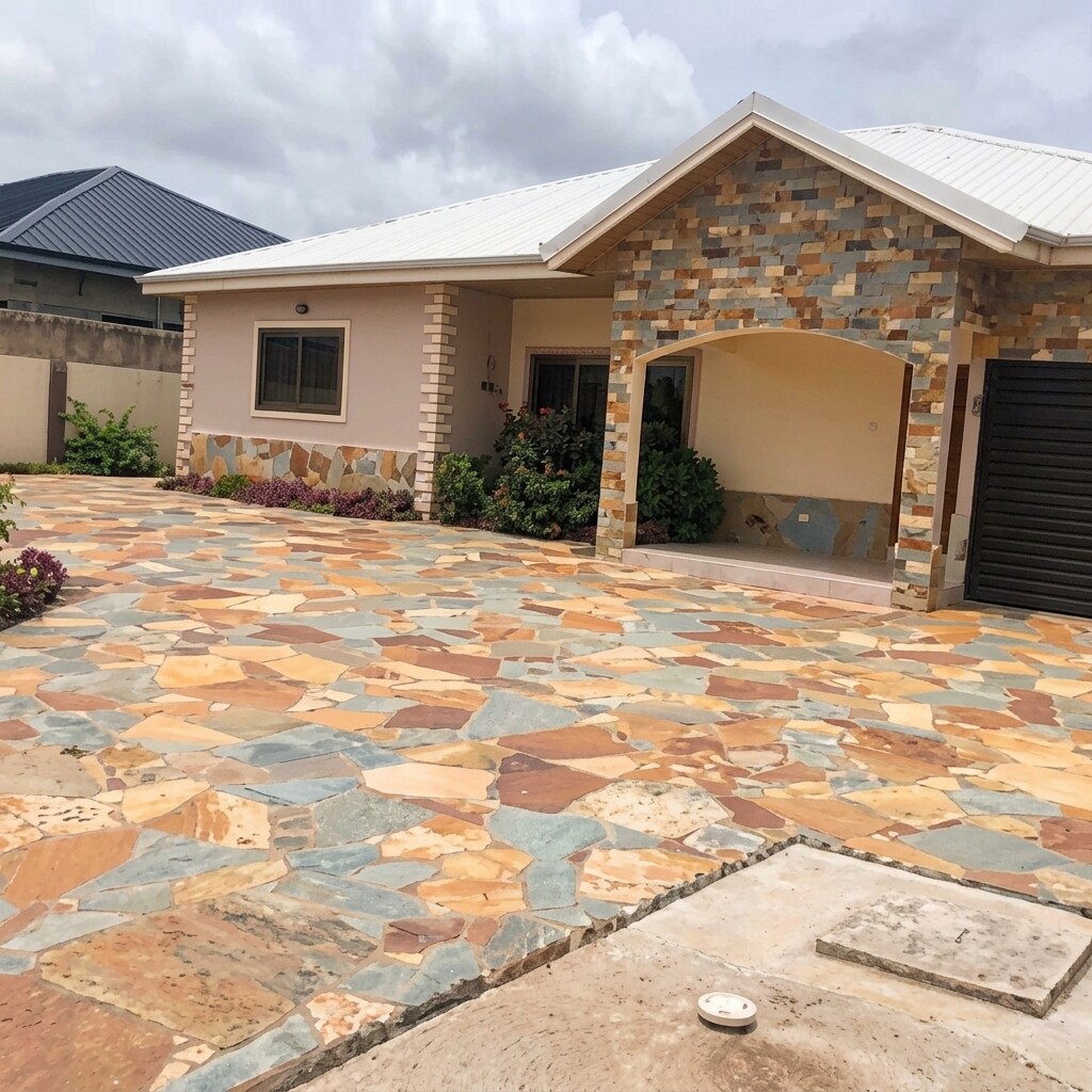 Completed stone driveway and facade, Accra